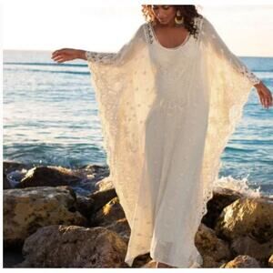 Soft Surroundings Small/Medium Martinique Breeze Crochet Lace Caftan Dress Cream